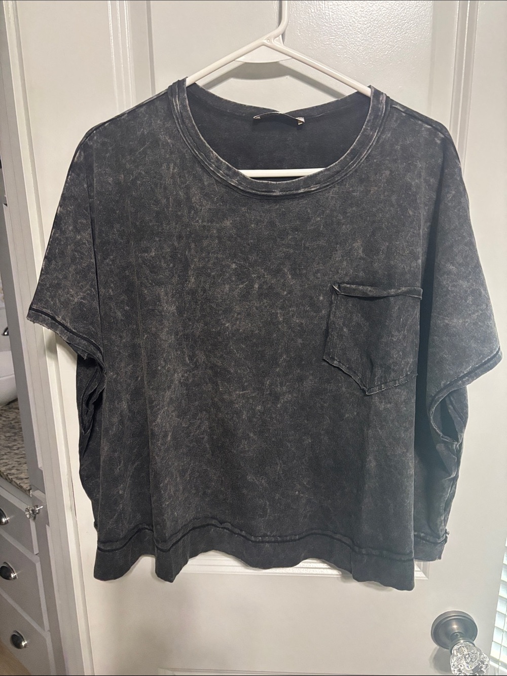 Zenana Outfitters Mineral-Wash Boxy Pocket Tee - Black